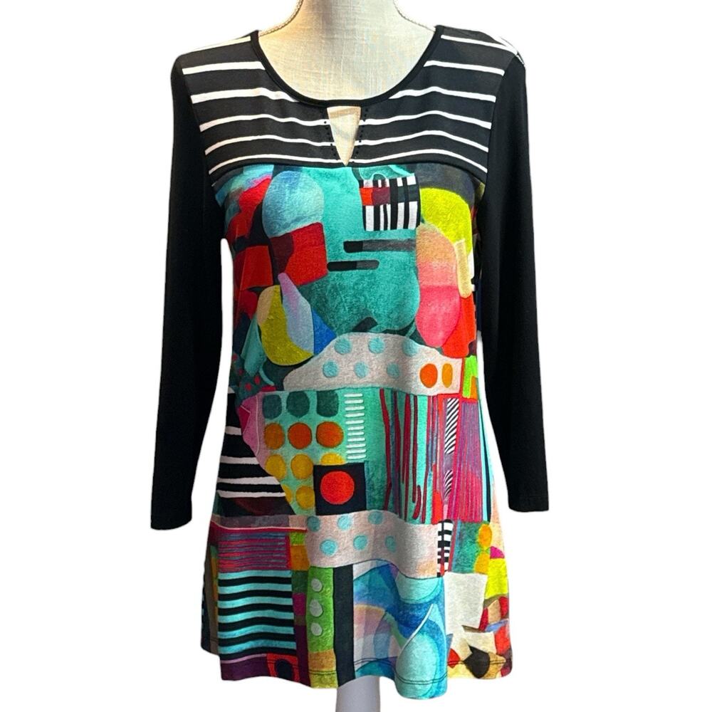 Simply Art by Dolcezza Tunic Abstract Design Colorful Art 3/4 Sleeve Top Small